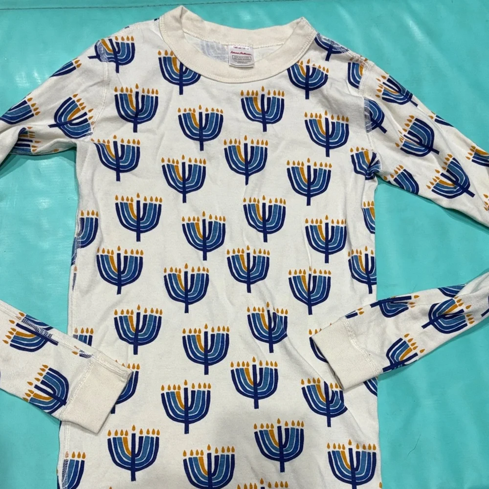Worn Once- Hanna Andersson Blue and White Menorah Pajama Set for Hanukkah
